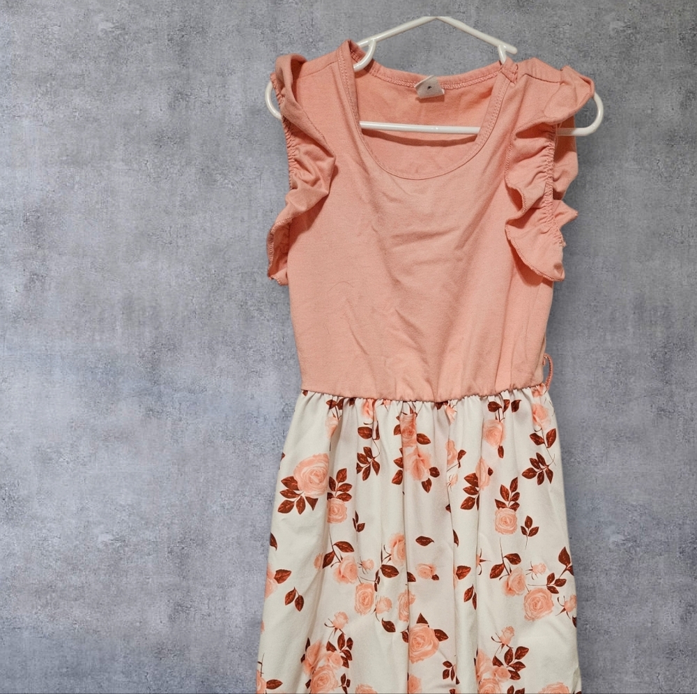 Floral Pink and White Kids Dress